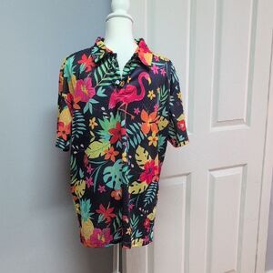 Floral Hawaiian Polo Shirt Size XL